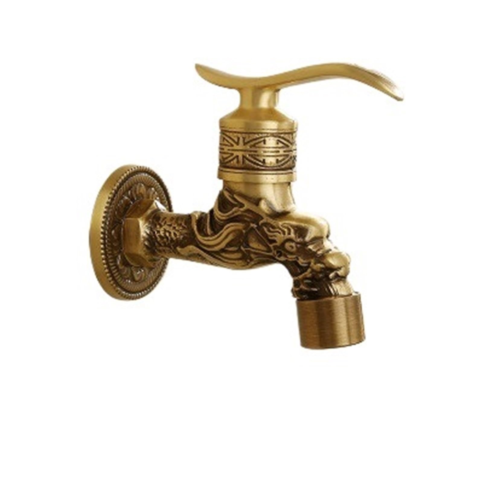 Outside Tap Brass Tap Faucet Garden Bibcocks Carved Washing Machine Outdoor Single Cold(Style B Short)