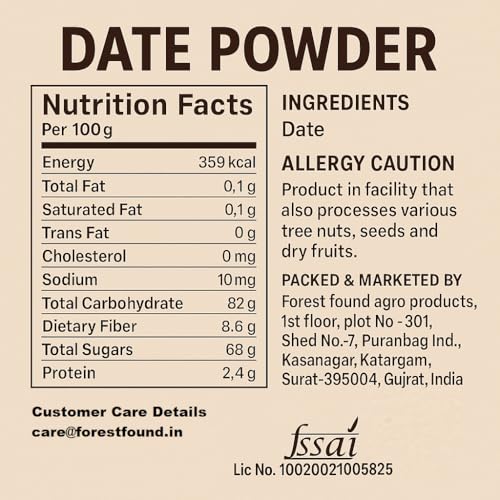 Image of Forest Found Date Powder(400 gm) Made By 3 Sieve Grinding Method| Kharik /Khajur Powder | 100% Natural Sweetener | Sulphur Free |Substitute for Sugar | 400 gram.