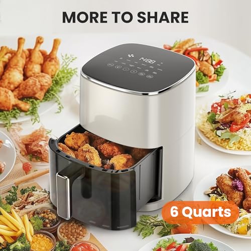 Image of Sweetcrispy 6QT Air Fryer with Window, Square Airfryer Oven 12-in-1 for Family, 400F Rapid Air Crispy Technology, Roast Bake Dehydrate, Nonstick & Easy-Clean Basket, Off-White