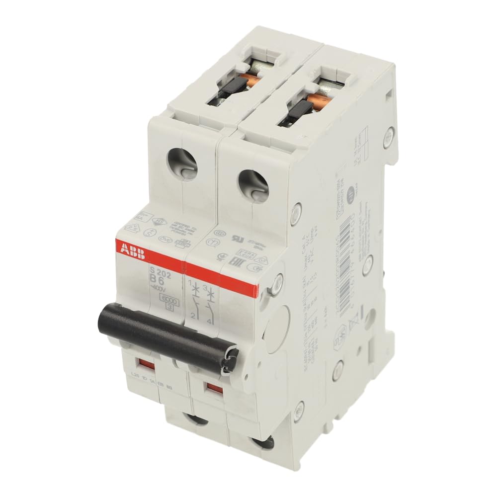 S202B6 | 2CDS252001R0065 | S202B6 | ABB Miniature Circuit Breaker, 2 Pole, B Type, 6A, 6KA