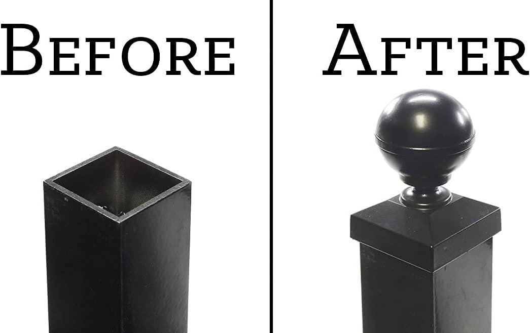 2" x 2" Square Black Aluminum Ball Post Cap for Aluminum Fence Posts | Black Post Caps (5 Pack)