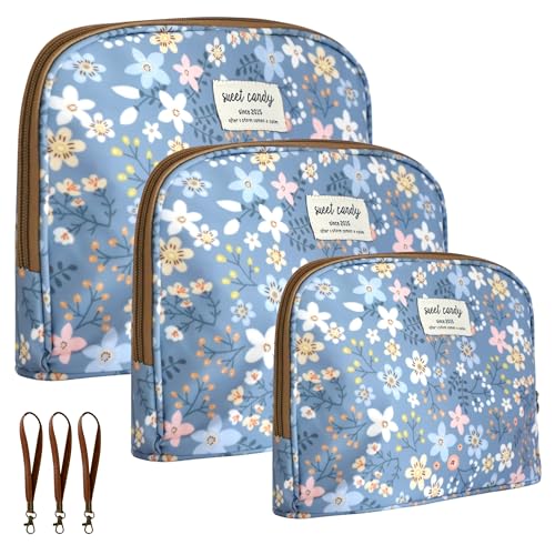 Neceser Mujer 3 Pzs/Grande (3 ud) / Neceser Organizador Maquillaje/Neceser Viaje/Bolsa Aseo Niñas, Bebé/Neceser Playa Piscina/Estuche Escolar/Brochas/Cables/Impermeable con Asas (SML, Azul)