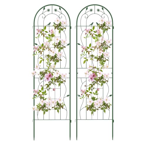 COSTWAY Lot de 2 Treillis de Jardin en Métal 180 x 50 cm, Clôture Décorative pour Plante Grimpante, Grille Fleurs Antirouille pour Jardin, Cour, Patio, Vert
