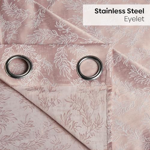 Image of haus & kinder Printed Jacquard Window Curtains 5 Feet Long Pack of 2 Window Curtains, 5 Feet Curtains for Window (Whispering Willow, Pink Floral 130x152 CM)