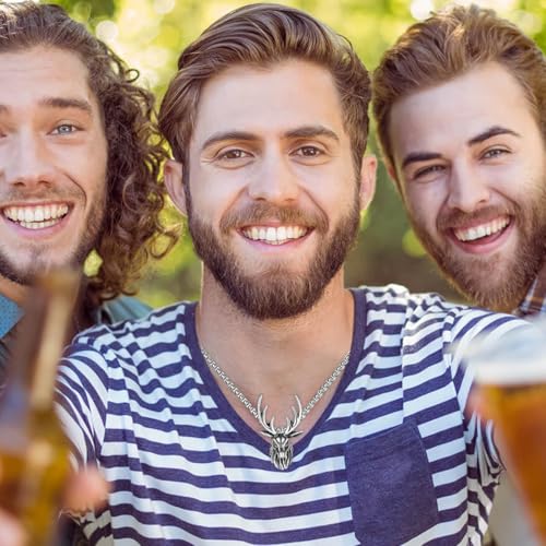 LONZIKP Trachtenkette Damen Oktoberfest Schmuck mit Hirsch Anhänger Dirndlkette Antik Silber als Dirndlschmuck und Accessoire für Frauen