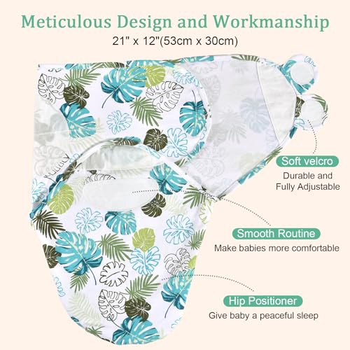 Image of david's kids 100% Cotton 3 Pack Baby Swaddle Wrap for 0-3 Months, Soft Breathable Swaddle Blanket for Newborn Infant, Adjustable Baby Wrap for Boys Girls, Newborn Essentials, Leaf