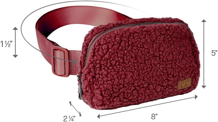 C.C Sherpa Fanny Pack For Women Unisex - Fuzzy Daily Waist Crossbody Belt bag With Adjustable Strap (Burgundy) - Image 6