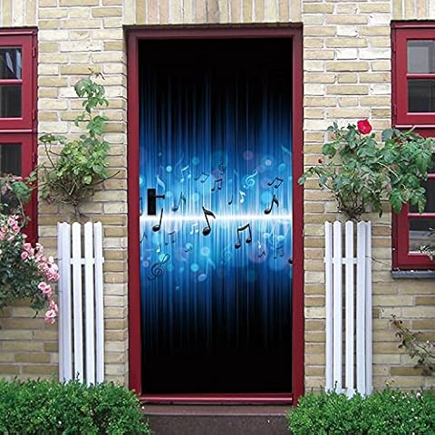 3D Blue Abstract Music Door Stickers Cover