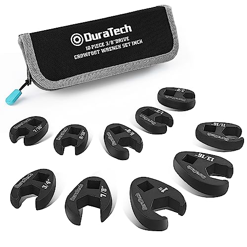 DURATECH 10-Piece 3/8 Inch Drive Crowfoot Wrench Set, SAE, CR-V Steel, with Zipper Bag