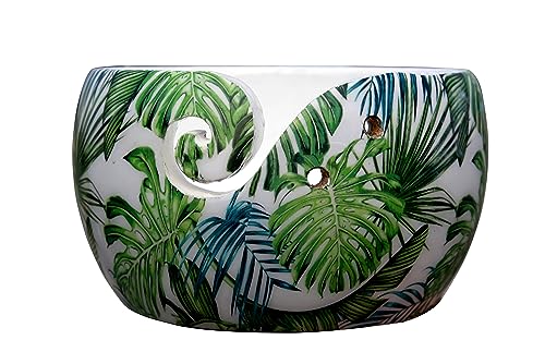 Image of Creative Minds Multi-Purpose Wooden Yarn Bowl - Rosewood Yarn Holder for Knitting and Crochet | Large Handmade Bowl Mother's Day Gift (Green Leaf)