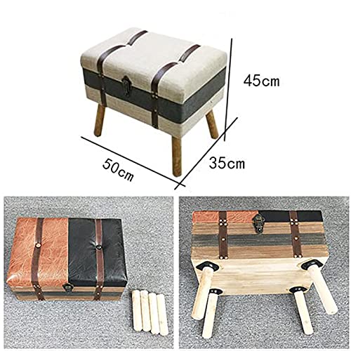 Banqueta Otomana Para Armazenamento Em Couro Falso, Banqueta Estofada Vintage Com Pernas De Madeira,