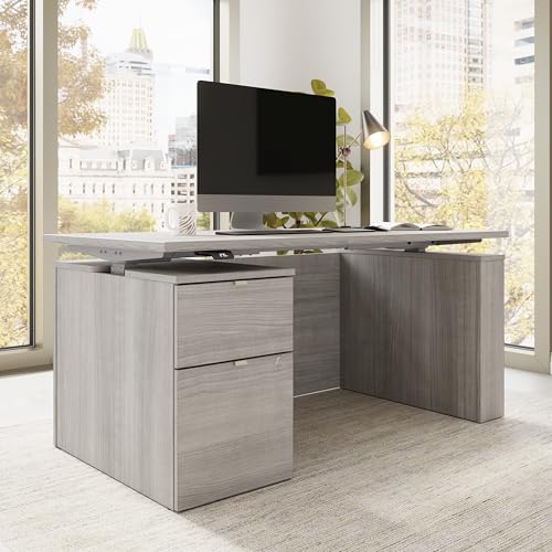 Image of Bush Business Furniture 60-inch Electric Height Adjustable Standing Desk with File Cabinet, Ergonomic Sit-Stand Computer Table for Office, Stratus Collection, Platinum Gray with Metallic Gray Base