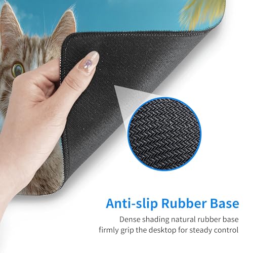 Image of Summer Cat Beach Extended Gaming Mouse Pad, with Stitched Edges Large Mouse Pad Desk Protector, Rubber Base Mousepad Keyboard Mouses Mat for Work Game Office Home- 32 inch X 12 inch Inch,E222