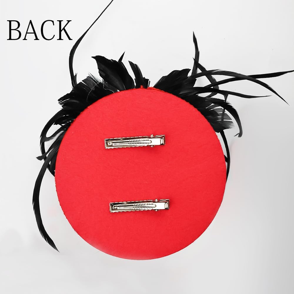 Women Mini Top Hat with Feather - Image 3