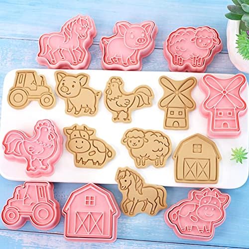 Crethink Farm Animal Cookie Cutter Set-8 Plastic Cookie Cutter Stamp- Farm Animal Theme Fun Cookie Mold, Children's Baking Set.