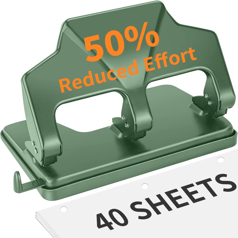 AFMAT 3 Hole Punch Heavy Duty, 40-Sheet Three Hole Punch, 50% Reduced Effort, 3 Hole Puncher for Binder w/Large Chip Tray, 9/32" Holes Diameter, Metal Paper Puncher for Home/Office/School,HP14(Purple)