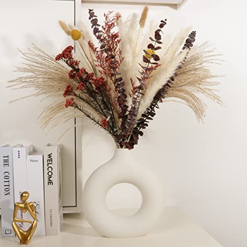 Natural Dried Flower Bouquet , Dried Pampas Grass Decor, 8 Varieties Flowers For Vase, Dried Floral Arrangements For Home Wedding Table Decor(Red) #TOP3