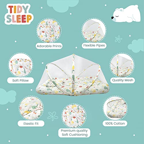 Image of TIDY SLEEP Baby Bed, Mosquito Net & Neck Pillow, Baby Gadda Set for New Born, 0M+, Printed Baby Gadda, Baby Sleeping Bed of 90cm x 65cm x 10cm, Fruits