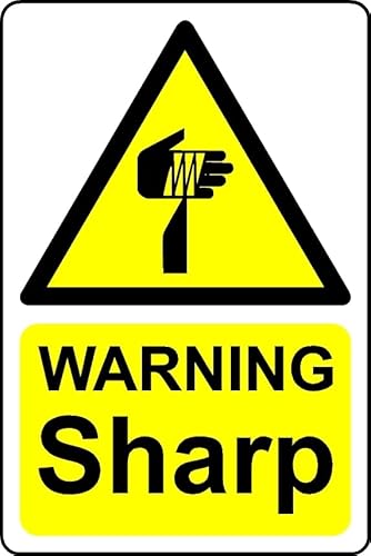 Warning Sharp Safety Sign - Self Adhesive Sticker (100mm x 150mm)