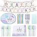 Unicorno Set di stoviglie di Compleanno per Bambini,71PCS Stoviglie Design di Unicorno,Piatti, Tazze, tovaglioli, tovaglie, Decorazioni di Compleanno, 10 Persone