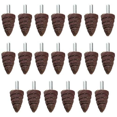 HOBBYIN 20 Pack Gauze Sharp Grinding Head with Handle, 25 X 40 X 6mm Cone Shape Abrasive Sandpaper 1/4