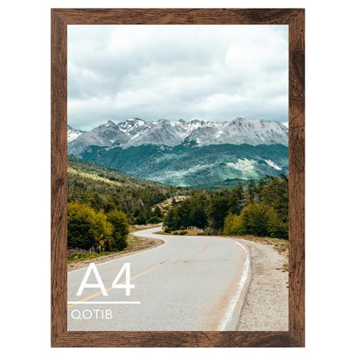 QOTIB A4 Picture Frame 8.3x11.7 inch for Wall Hanging or Tabletop Wood 8.3 x 11.7 Frame Photo Frame for Wall Horizontally or Vertically Deep Brown 1 Pack
