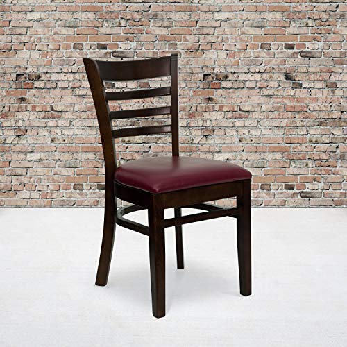 Image of Flash Furniture 2 Pk. HERCULES Series Ladder Back Walnut Wood Restaurant Chair - Burgundy Vinyl Seat