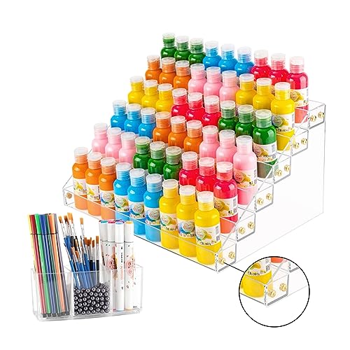 Image of JANNO 6 Layers Acrylic Paint Bottles Organizer, Craft Paint Brush Holder With Beads, Perfect Paint Storage Rack For Storing 2oz Paint Bottles, Oil Paint Tubes, Miniature Paints (Type B)