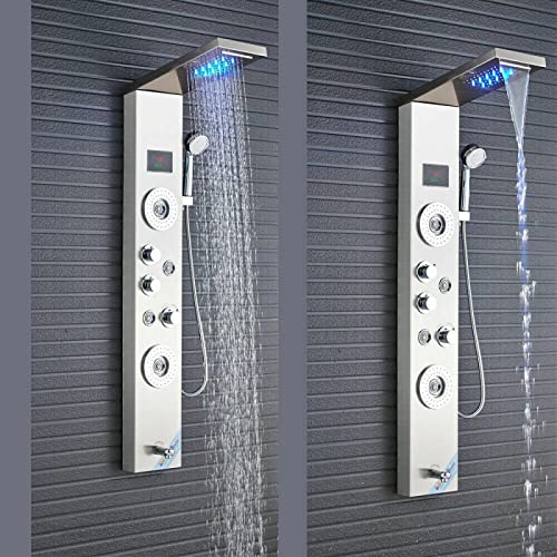 Panel de Ducha LED de Acero Inoxidable con Acabado Mate, Sistema de Boquillas para Lluvia y Masaje miniatura 7