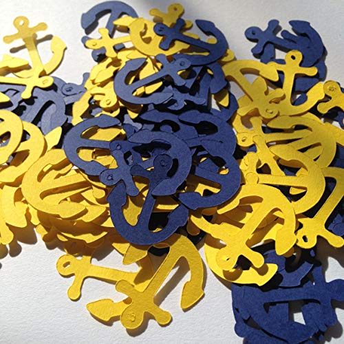 100 Yellow Blue Anchor Confetti Nautical Die Cut Anchor Cut Out Nautical Party Nautical Baby Shower Nautical Cut Out Anchor