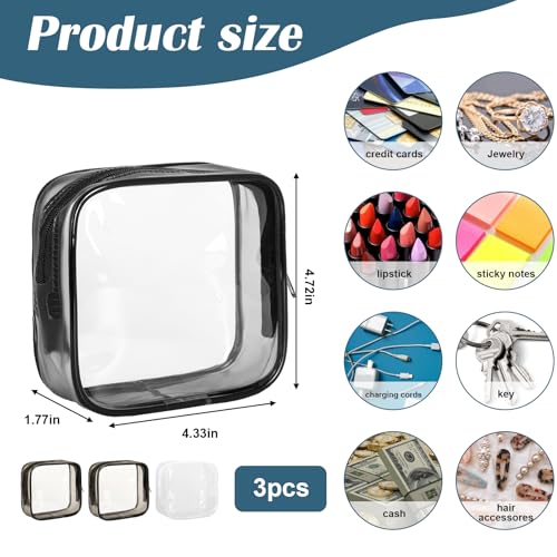 Approved Toiletry Bag, 3 Pack Small Clear Makeup Bag, Mini Makeup Zipper Pouch Cosmetic Bag for Women Men Purse Essentials Items, Coin Purse Data Cable Organizer Travel Bag2