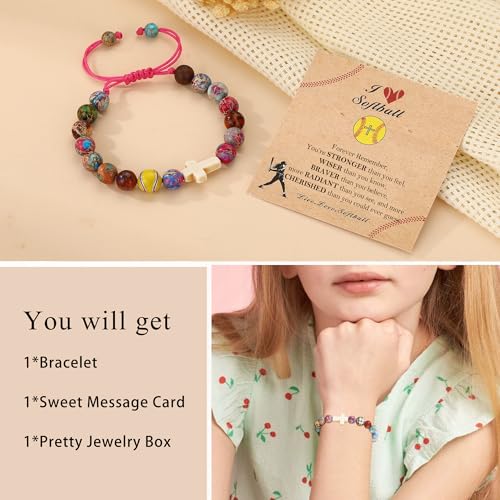 Baseball/Soccer/Volleyball/Basketball/Softball/Football Sports Gifts for Girls Teens Natural Stone Beaded Cross Bracelets Christian Religious Game Day Jewelry Gift4