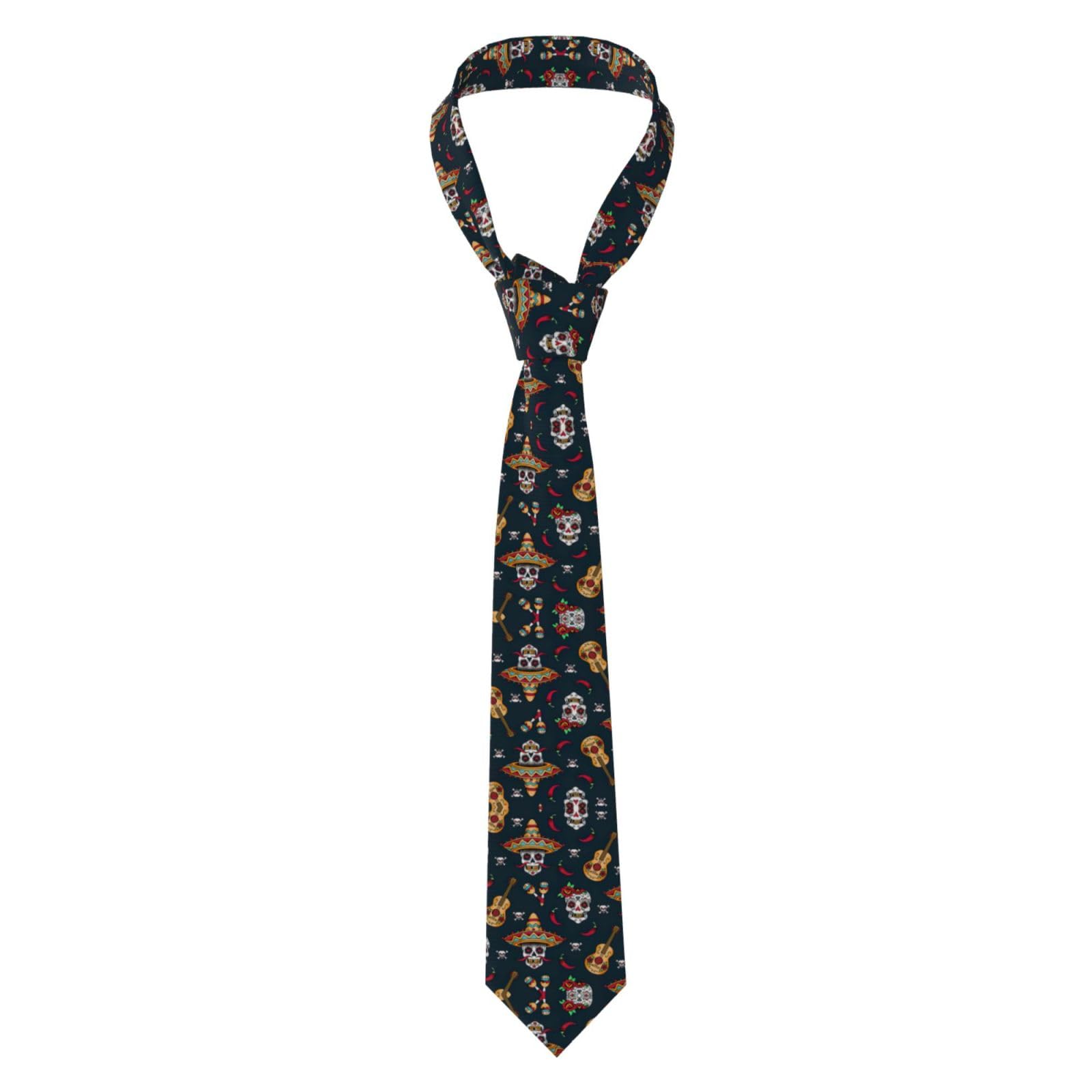 Asfgda Men's Black Mexican Skull Print Ties, Wedding Party Grooms Tie Necktie, Business Skinny Tie, Graduation Ties