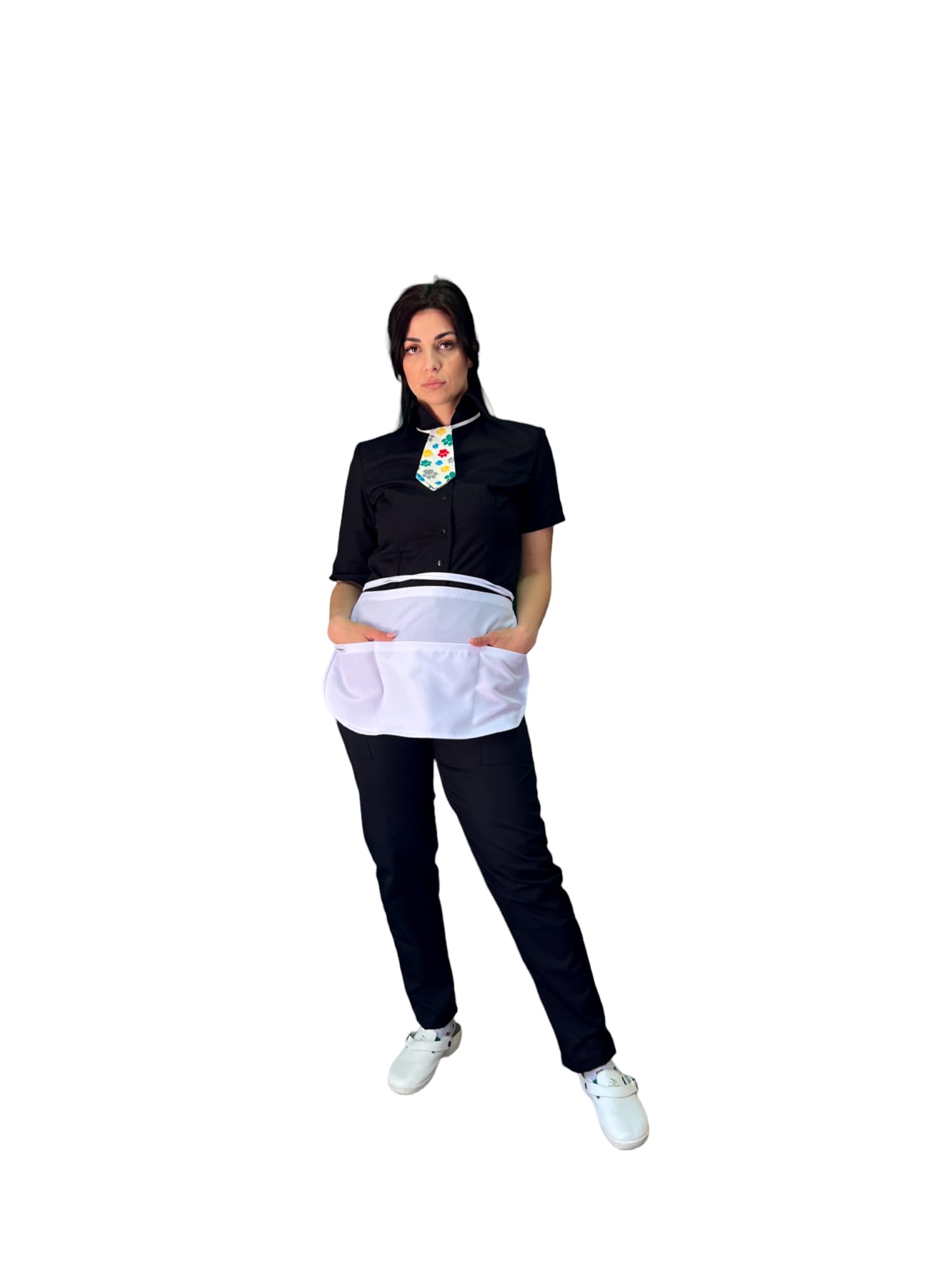 Tablier court de cuisine avec cravate, 10 pièces, broderie gratuite, blanc, avec fantaisie, pour bar, restaurant, hôtel, barista Lavavaisselle uniforme de travail pour homme, femme, fabriqué en