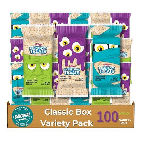 Halloween Rice Krispie Treats, 100 Count Mini Squares, Bulk Individually
