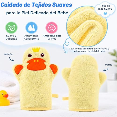 Miniatura 3 de Shappy 4 Piezas Guantes De Baño De Bebé Guantes De Paño Diseñado En Bonito Estilo Animal Lindo Toalla De Algodón Exfoliante Suave De Oveja Panda Tiburón Pato Amarillo Para Bebé Niños Baño Y Ducha