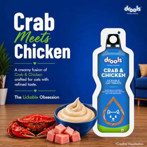 Image of Drools All Life Stages Creamy Lickable Cat Treat (30g x 15) Total 450g Pack of 15 | Crab & Chicken Flavour | Easy to Hand Feed | Easier Acceptance