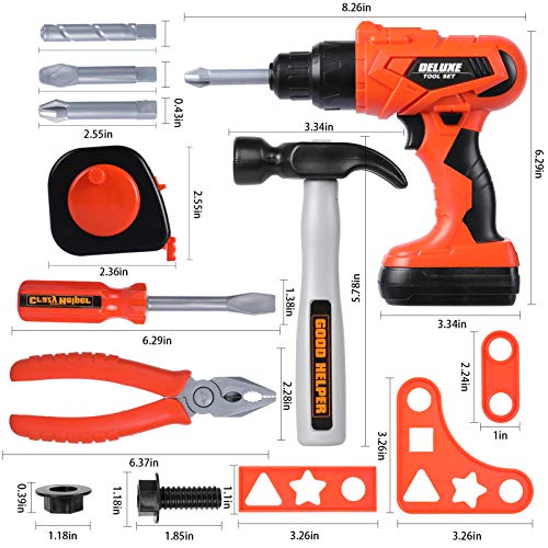 Elitoky Kids Tool Box Set - 16 Pcs Pretend Play Tool Toys For Toddler, Kids Electric Power Drill Toy Construction Tool Kit Accessories Gift For Girls Boys Ages 3 , 4, 5, 6, 7 Years Old #TOP2
