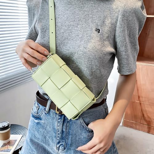 Image of Mini Woven Crossbody Bag for Women, Square Shoulder Handbag Leather Clutch Purse Cute Fanny Packs with Adjustable Belt
