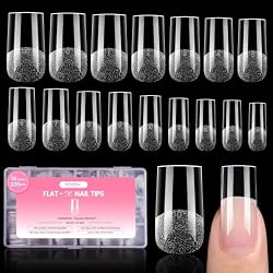 Beetles Gel Nail Tips Flat-X- Square Medium, 320pcs 16 Sizes(00-14) | Pre-Etched Half Matte Full Cover Soft Gel Tips, Press on False Nail Extension Acrylic Fake Nails, Easy DIY Salon Art
