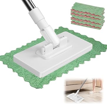 Disposable Dust Mop with 4 Reusable Cloths, 39" Long Handle Wet and Dry with Locking Head, Mops with Disposable Cloth for Multi Surface Cleaning All Rags Can Be Installed