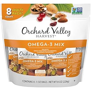 Orchard Valley Harvest Omega 3 Mix, 1 Ounce Bags (Pack of 8) Walnuts, Cranberries, Almonds, and Pistachios