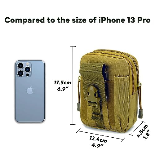 Piscorush Tactical Waist Pouch MOLLE EDC Pouch Outdoor Man Waist Bag with Phone Belt Clip Holder Holster Carrying Pouch for Smartphone (With Tactical Webbing Carabiner - Image 2