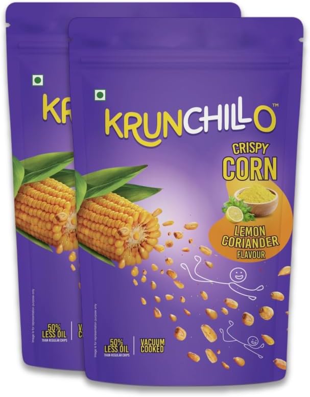 Krunchillo - Crispy Corn Lemon Coriander |Healthy Snacks | High Protein | Source of Fiber |Assorted Pack | 100% Natural Light & Crispy Corn (60g- Pack of 2)