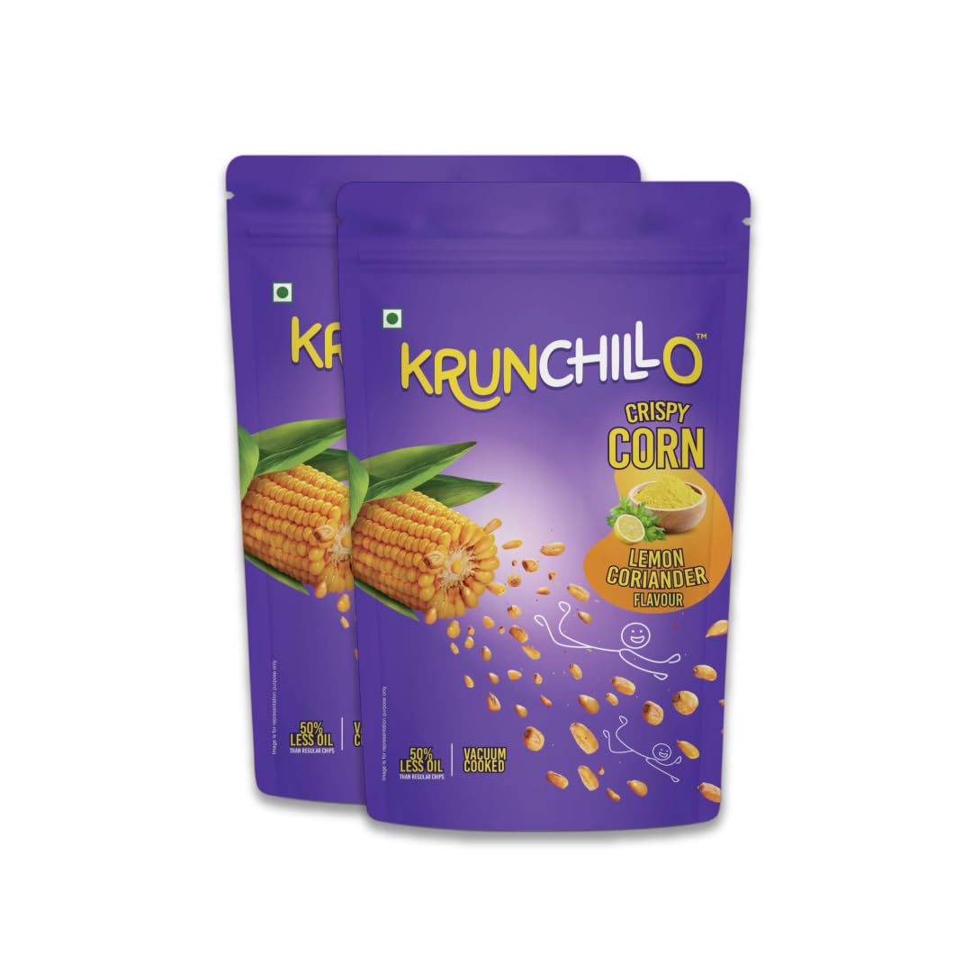 Krunchillo - Crispy Corn Lemon Coriander |Healthy Snacks | High Protein | Source of Fiber |Assorted Pack | 100% Natural Light & Crispy Corn (60g- Pack of 2)