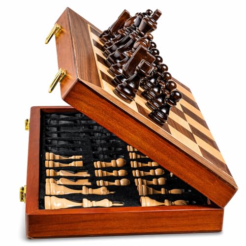 Juego de ajedrez y damas magnético plegable de madera 15'' miniatura 1