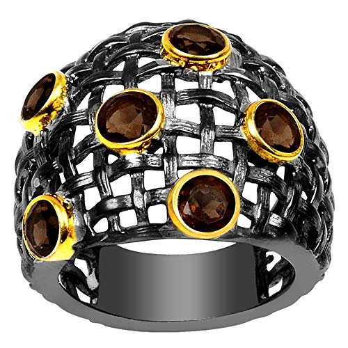 Orchid Jewelry Brass Fashion Ring for Women - Brown Smoky Quartz Birthstone Gemstone, 4Mm Round Shape 1.50 Ctw.
