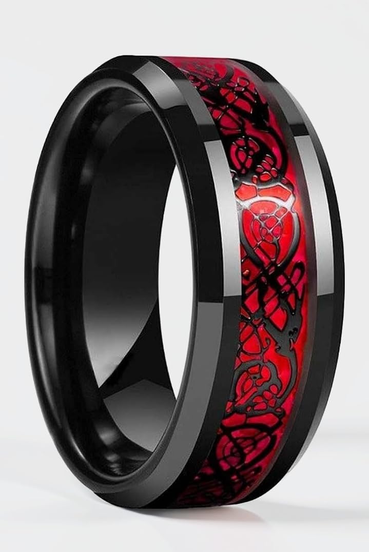 t trendy mart Stainless Steel Dragon Celtic Ring for Men, Black with Red Design, Stylish Band-picture-27
