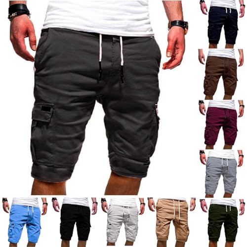 EMATOP Herren Cargo Shorts Baumwolle Kurze Hose Casual Einfarbig Cargohose...