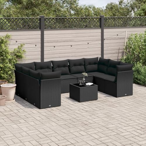 Gecheer Set de sofás de jardín 10 pzas Cojines ratán sintético Negro,Muebles de Salón de Jardín,Conjuntos Muebles Terraza Jardin Exterior Patio,Type 49